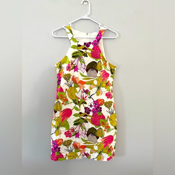 Trina Turk Aptos Stretch Cotton Sateen Sheath Shift Dress M 10 Floral Orchid - Picture 1 of 12